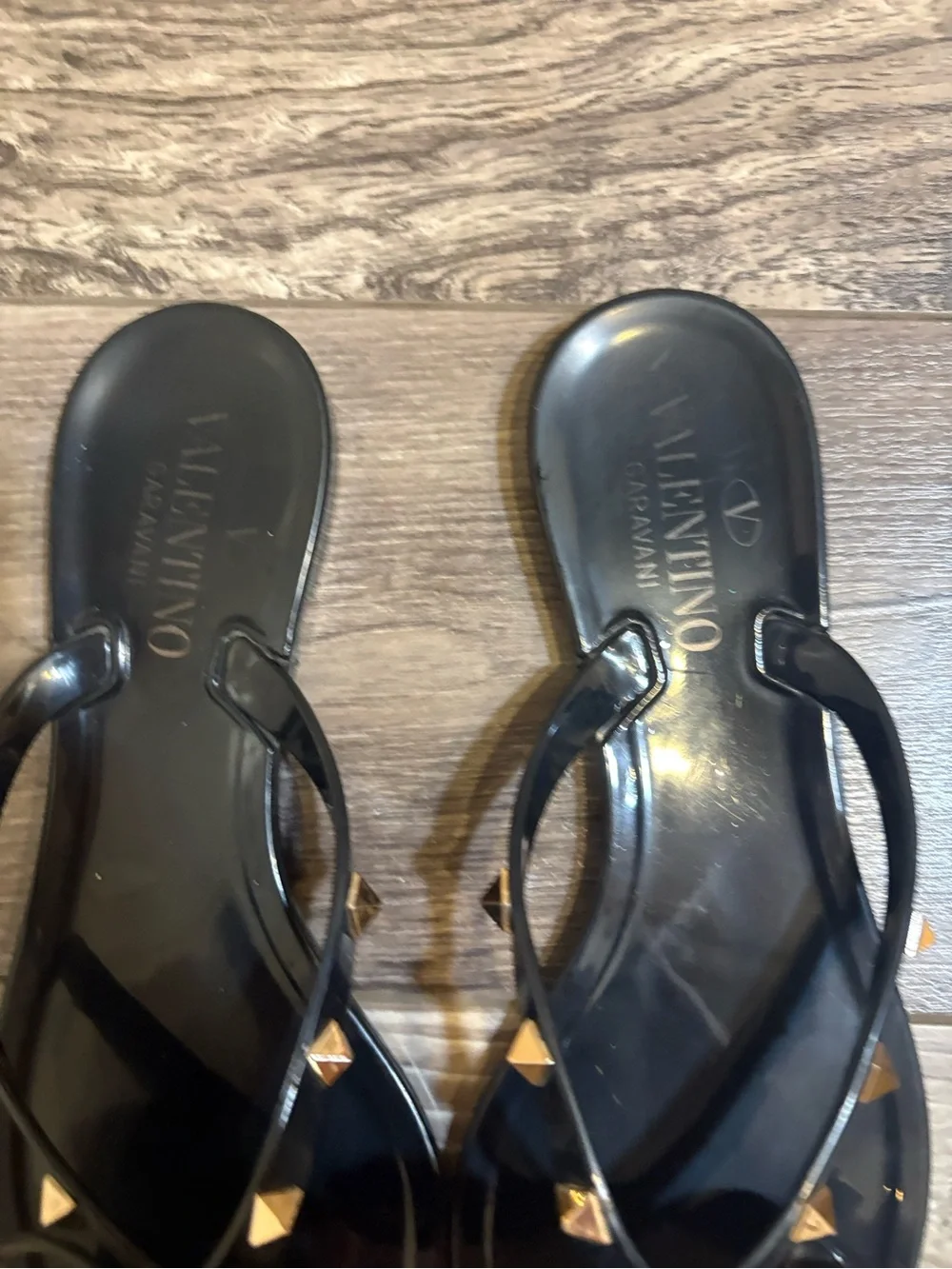 Valentino Black Bow Sandals with Gold Rockstuds